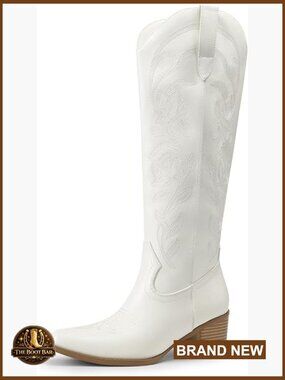 Cushioned Knee High Cowboy Boots with Square Toe and Zigzag Stitching